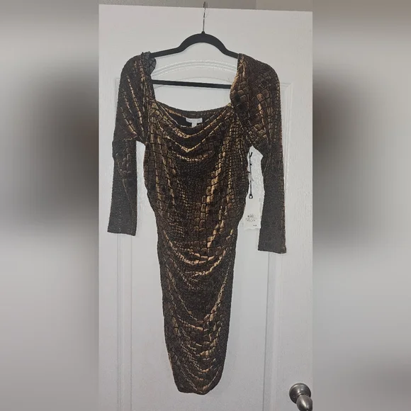 Nordstrom’s Leith brand Beautiful Brown burn out  body con dress size Large - Picture 2 of 5
